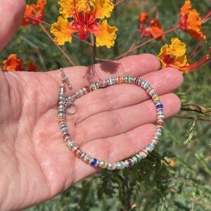 STERLING SILVER Multicolor PETIT Cats Eye Glass Bead Toggle BRACELET